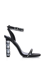 AZALEA WANG VIOLETA BLACK GEM HEEL SANDAL