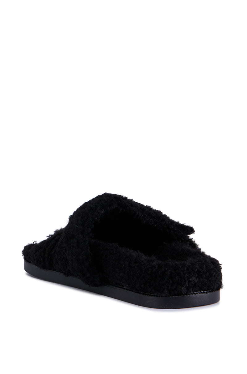 AZALEA WANG VIVEK BLACK FUZZY SLIP ON SANDAL
