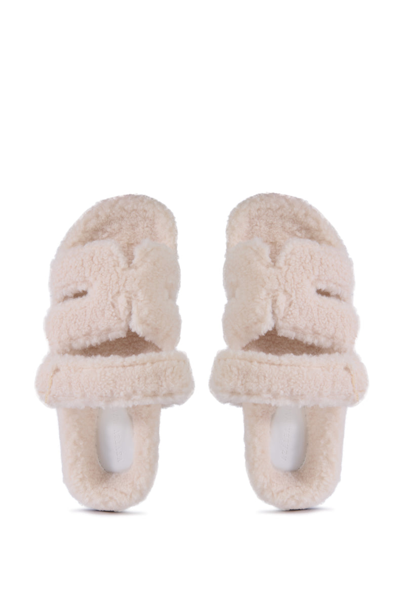 AZALEA WANG VIVEK WHITE FUZZY SLIP ON SANDAL