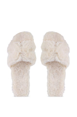 AZALEA WANG WHITE FUZZY SLIP ON SANDAL