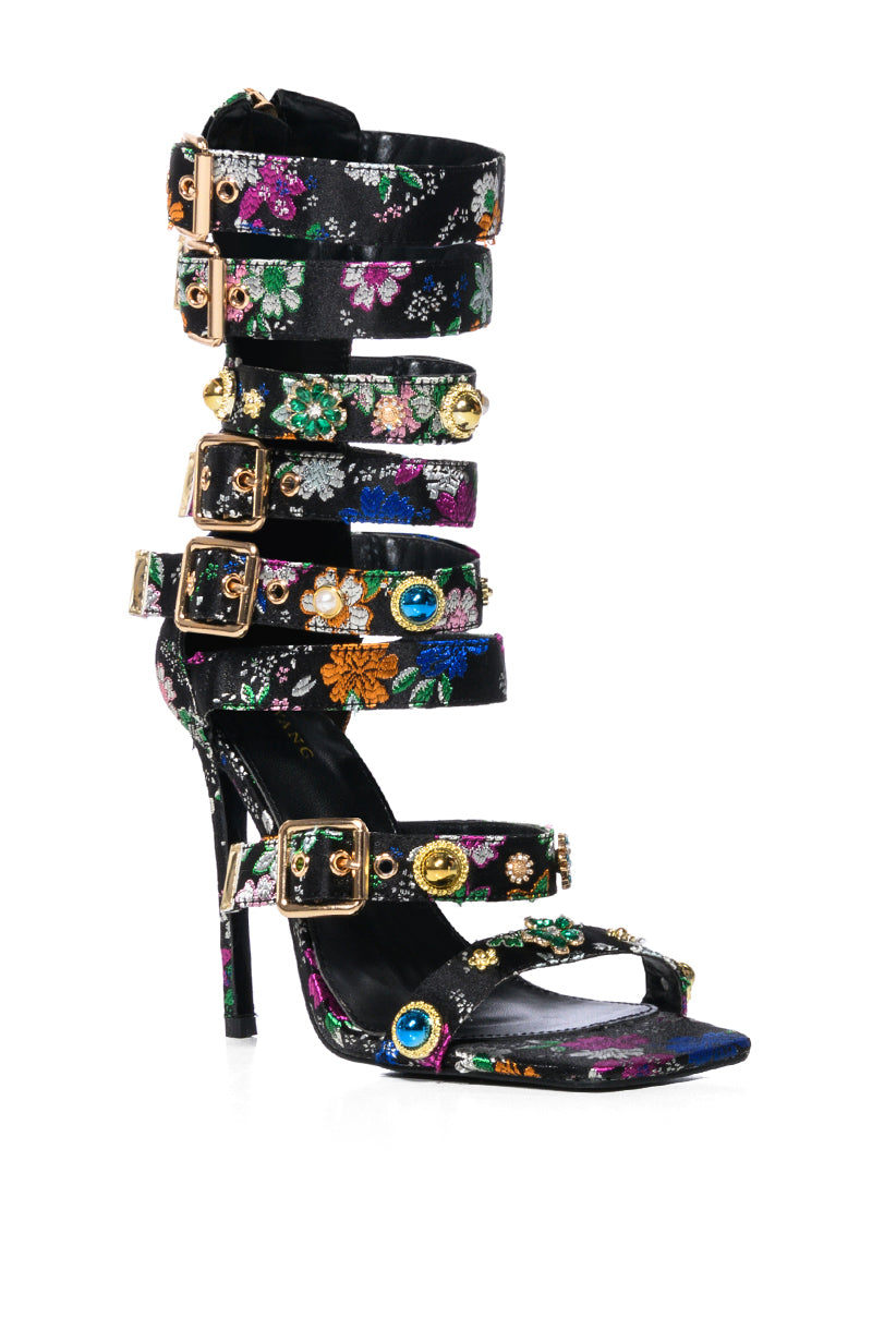 AZALEA WANG BASE EMBELLISHED GLADIATOR SANDAL IN BLACK