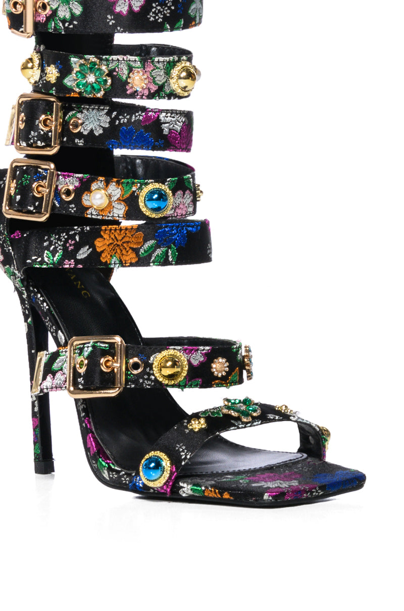 AZALEA WANG BASE EMBELLISHED GLADIATOR SANDAL IN BLACK