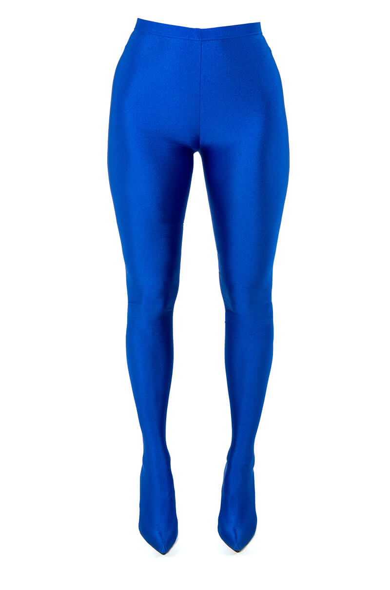 AZALEA WANG TAYTAY SEXY STILETTO BOOT PANT IN BLUE STRETCH