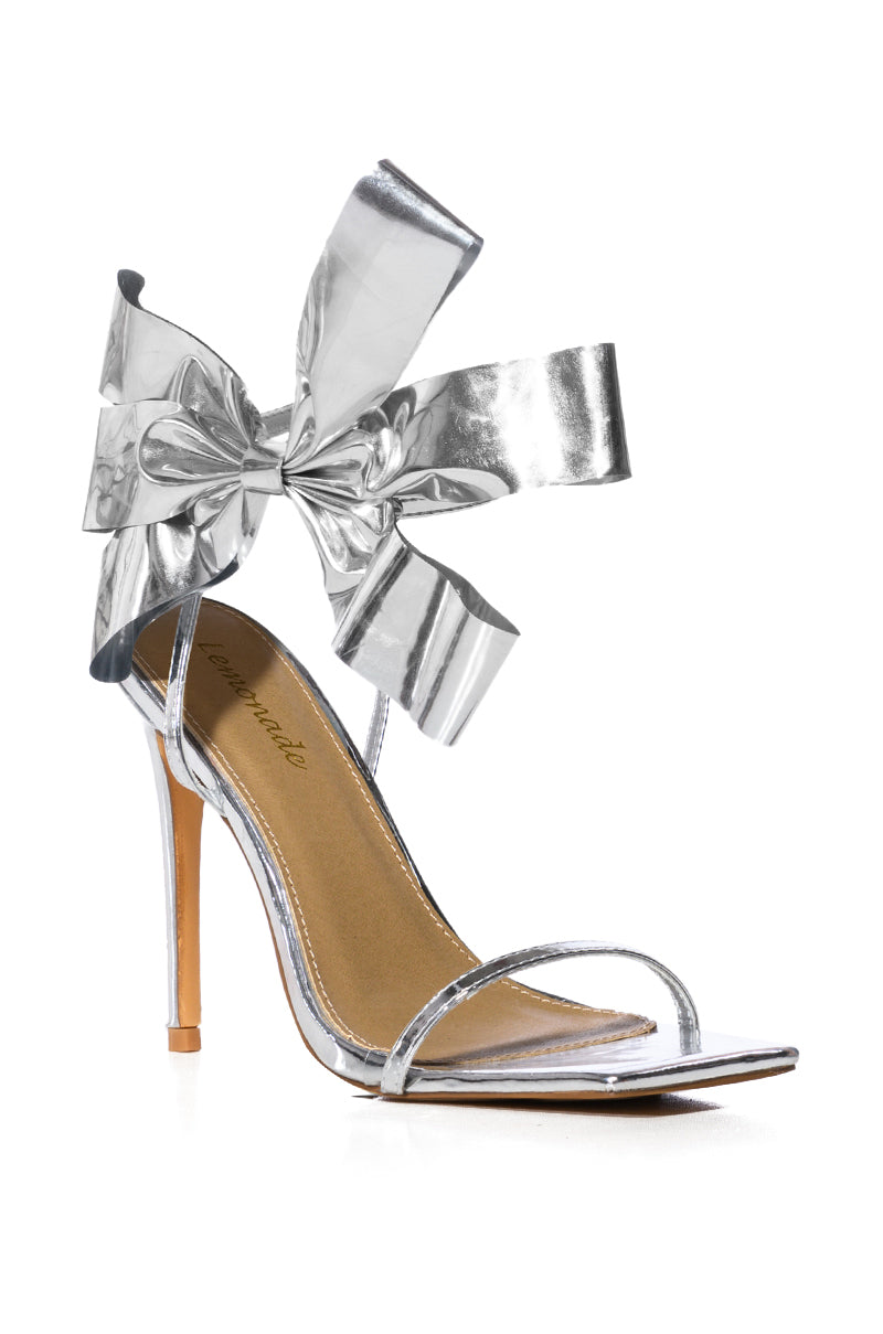 BEAU SILVER BOW STILETTO SANDAL