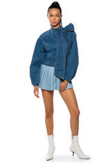 BELIEVE IN MY OWN BOW DETAIL MEDIUM BLUE DENIM TOP