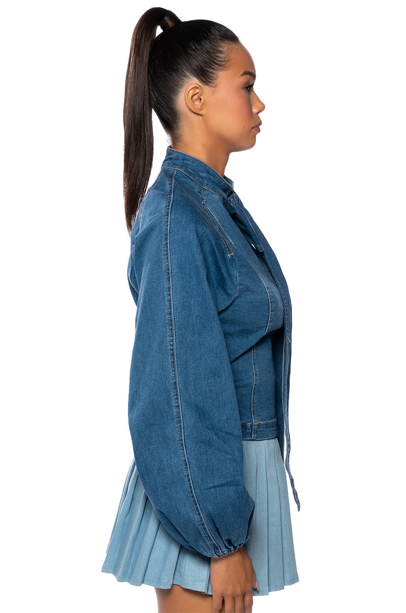 BELIEVE IN MY OWN BOW DETAIL MEDIUM BLUE DENIM TOP