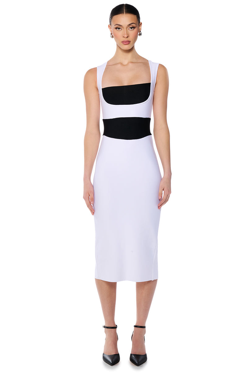 BIANCA COLORBLOCK BANDAGE KNIT MIDI DRESS