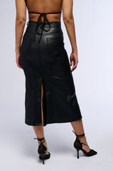 BITE ME ASYMMETRICAL FAUX LEATHER MIDI SKIRT