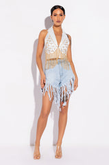 BLUE LAGOON SUPER SHREDDED FRINGE DENIM SHORT