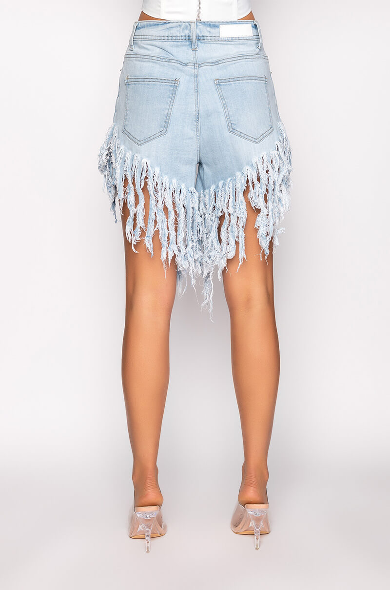 BLUE LAGOON SUPER SHREDDED FRINGE DENIM SHORT