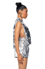 BORN THAT WAY SEQUIN OPEN SIDES MOCK NECK TOP