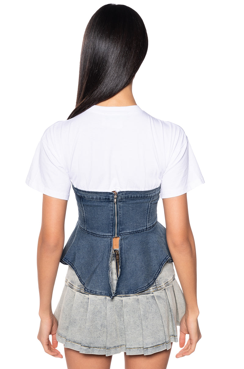 BREATHE ME IN DENIM CORSET TSHIRT
