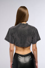 CALICO EMBELLISHED SURPLICE CROPPED T SHIRT