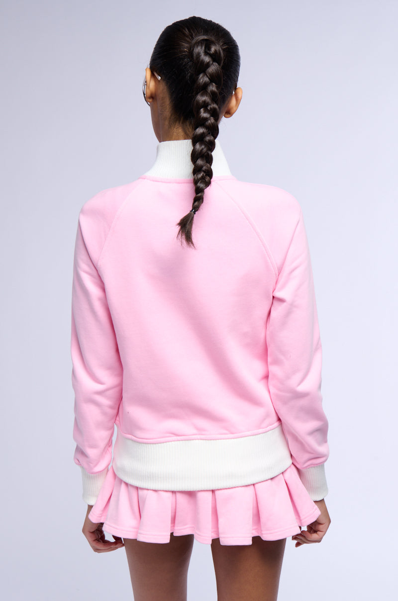 CALL ME BABY ZIP UP SWEATSHIRT IN PINK