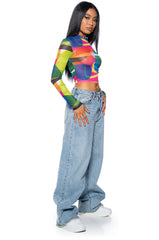 CAUGHT IN MY WAY LONG SLEEVE MOCK NECK MESH TEE