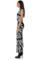 CAUGHT MY EYE MOCK NECK KNIT MAXI DRESS IN BLACK WHITE