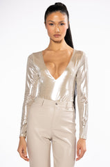 CHAMPAGNE SHOWERS METALLIC BODYSUIT