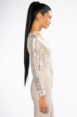 CHAMPAGNE SHOWERS METALLIC BODYSUIT