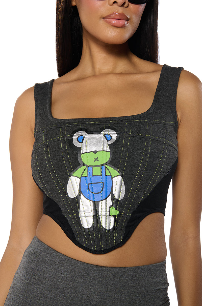 CHARLIE GRAPHIC PRINT CORSET TOP