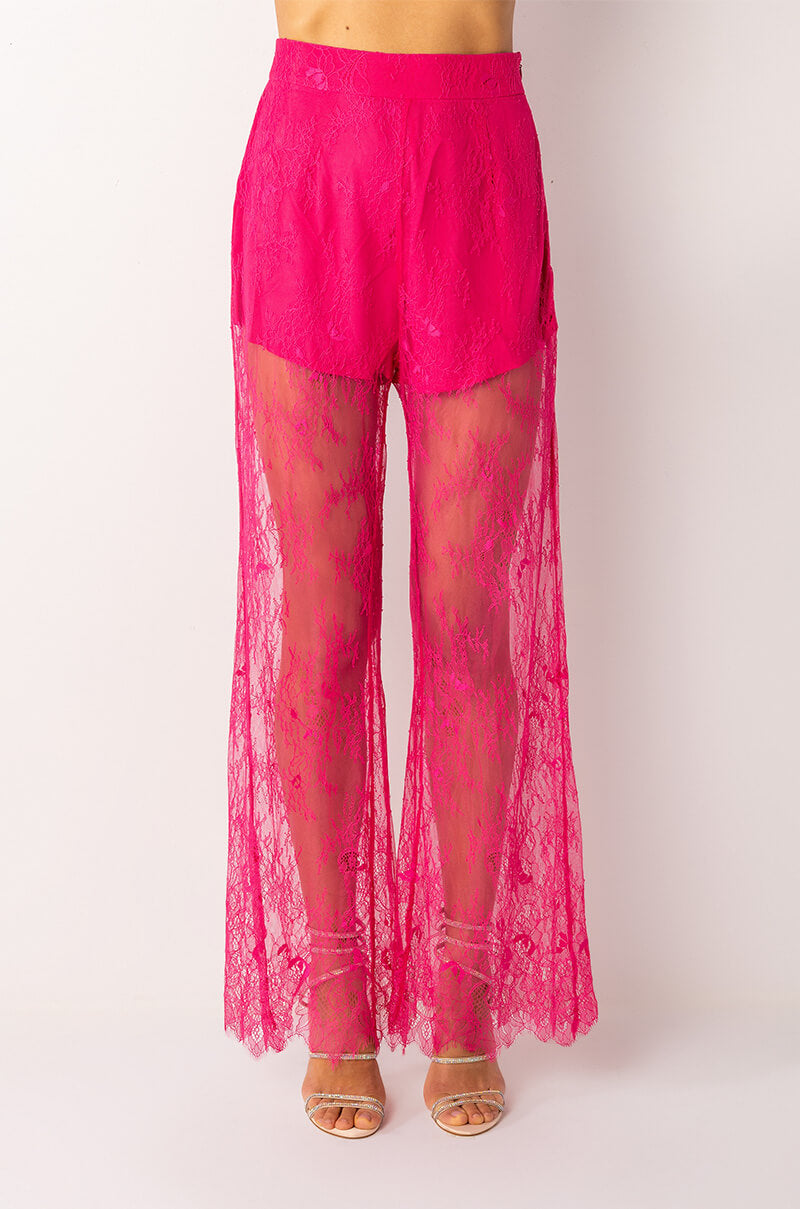 ALL OVER LACE HIGH WAIST WIDE LEG TROUSER