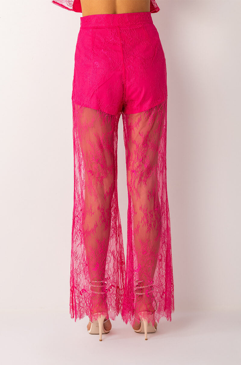 ALL OVER LACE HIGH WAIST WIDE LEG TROUSER