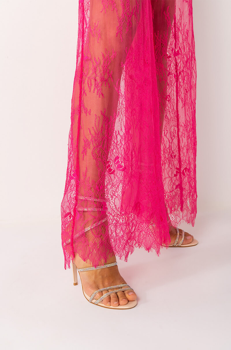 ALL OVER LACE HIGH WAIST WIDE LEG TROUSER