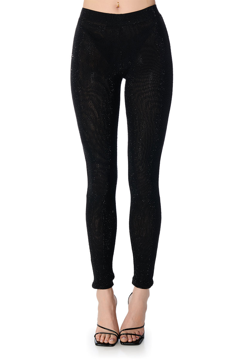 CLARISSA EMBELLISHED MESH LEGGINGS IN BLACK