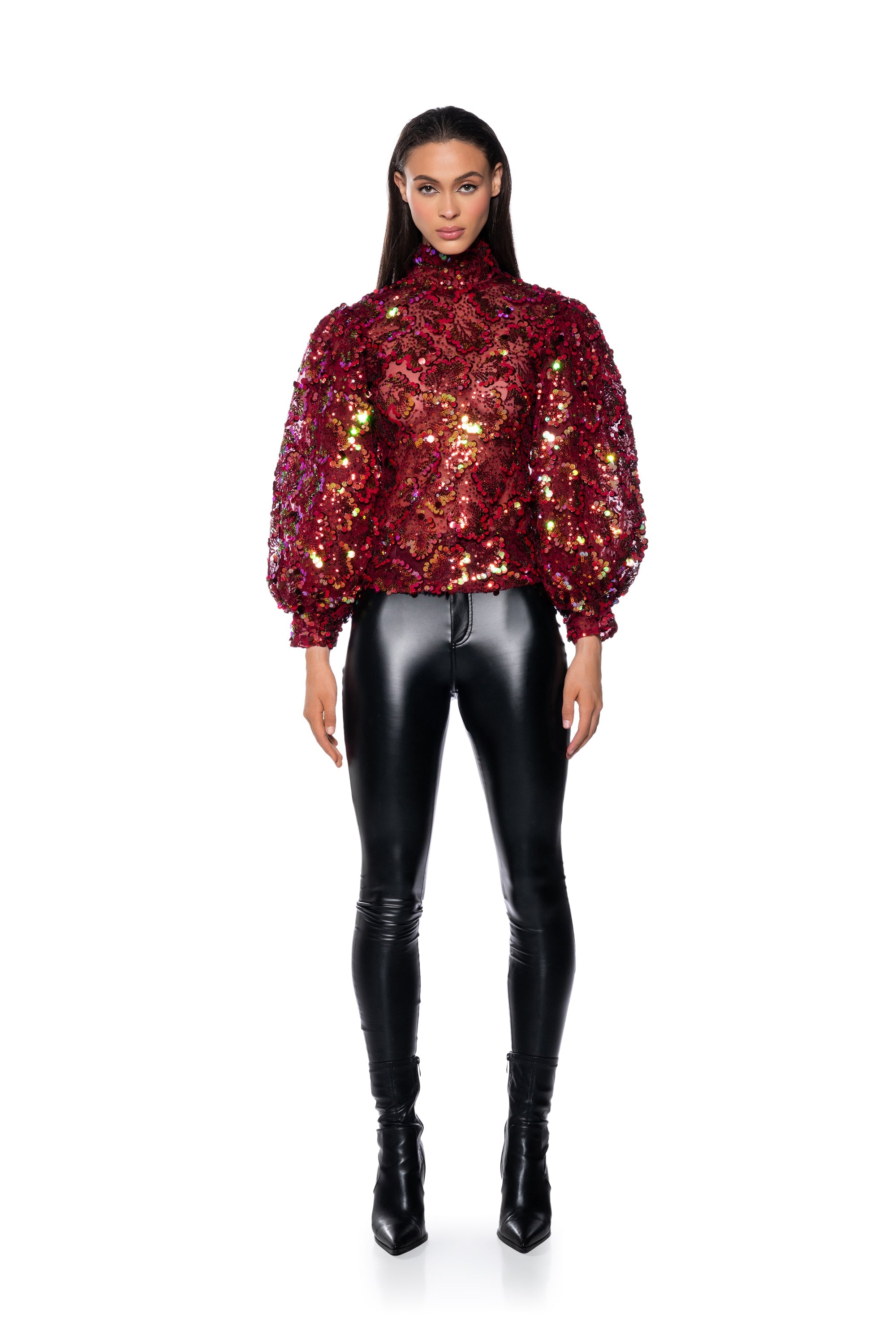 CONFETTI LONG SLEEVE MOCK NECK BLOUSE