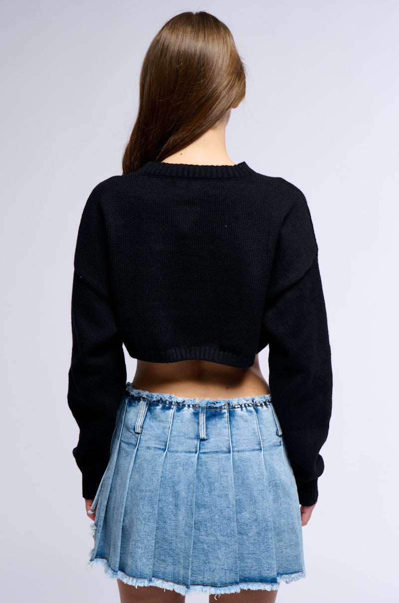 COOL GIRL KNIT DENIM CROPPED SWEATER