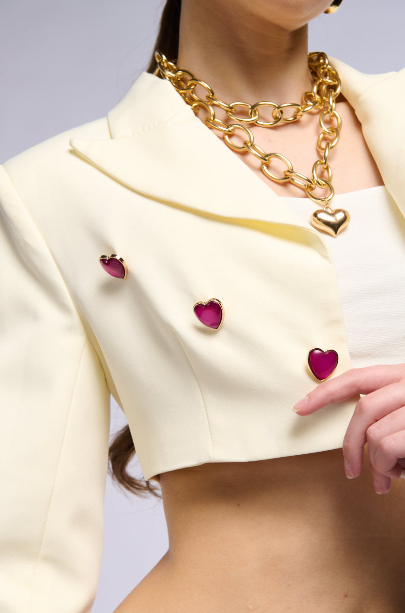 CROPPED BLAZER WITH HEART BUTTONS