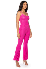 CUFF IT EMBELLISHED MESH FLARE LEG TROUSER