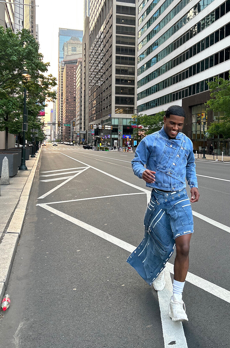 CURIOUS ABOUT YOU ASYMMETRICAL DENIM UTILITY SKIRT