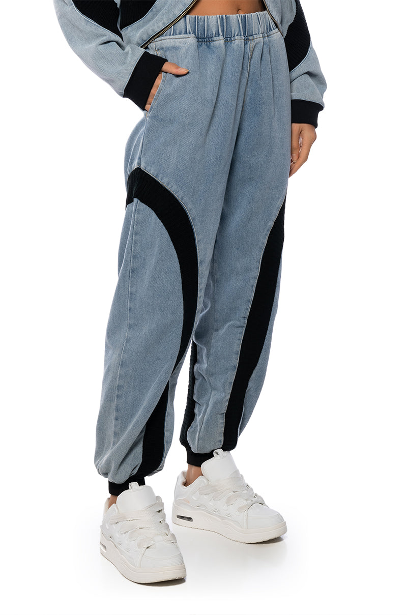 CURVE EFFECT RIBBED TRIM DENIM JOGGER