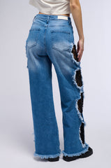 CUT OUT DETAIL WIDE LEG JEAN