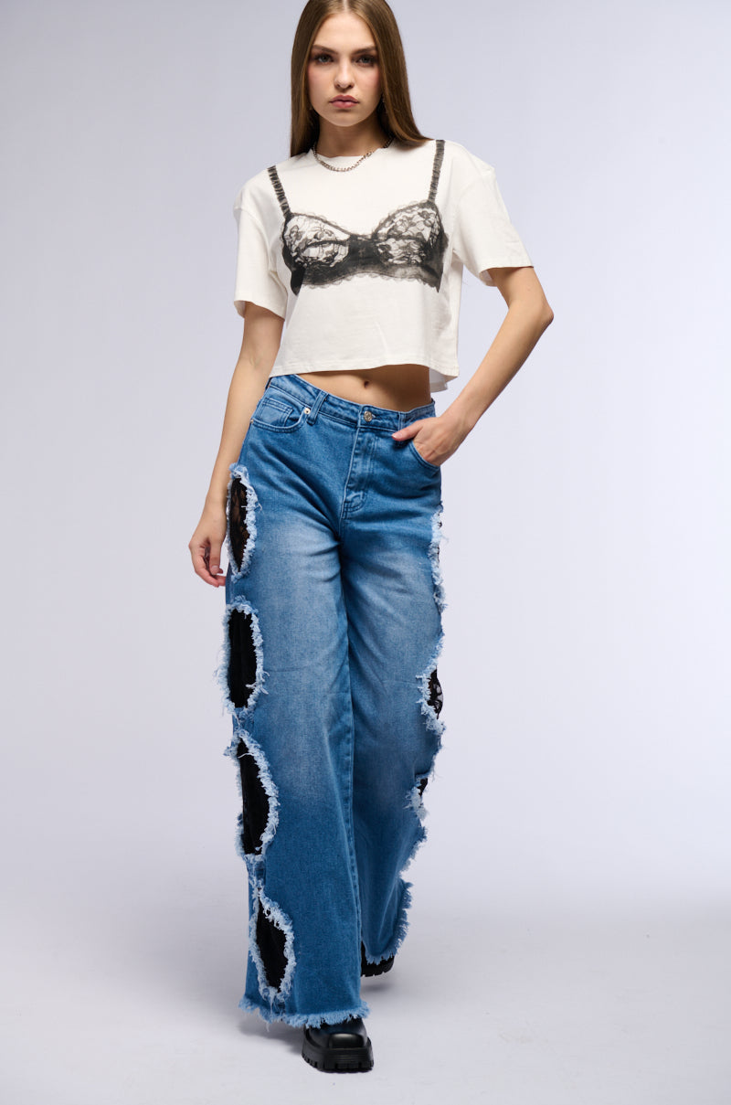 CUT OUT DETAIL WIDE LEG JEAN