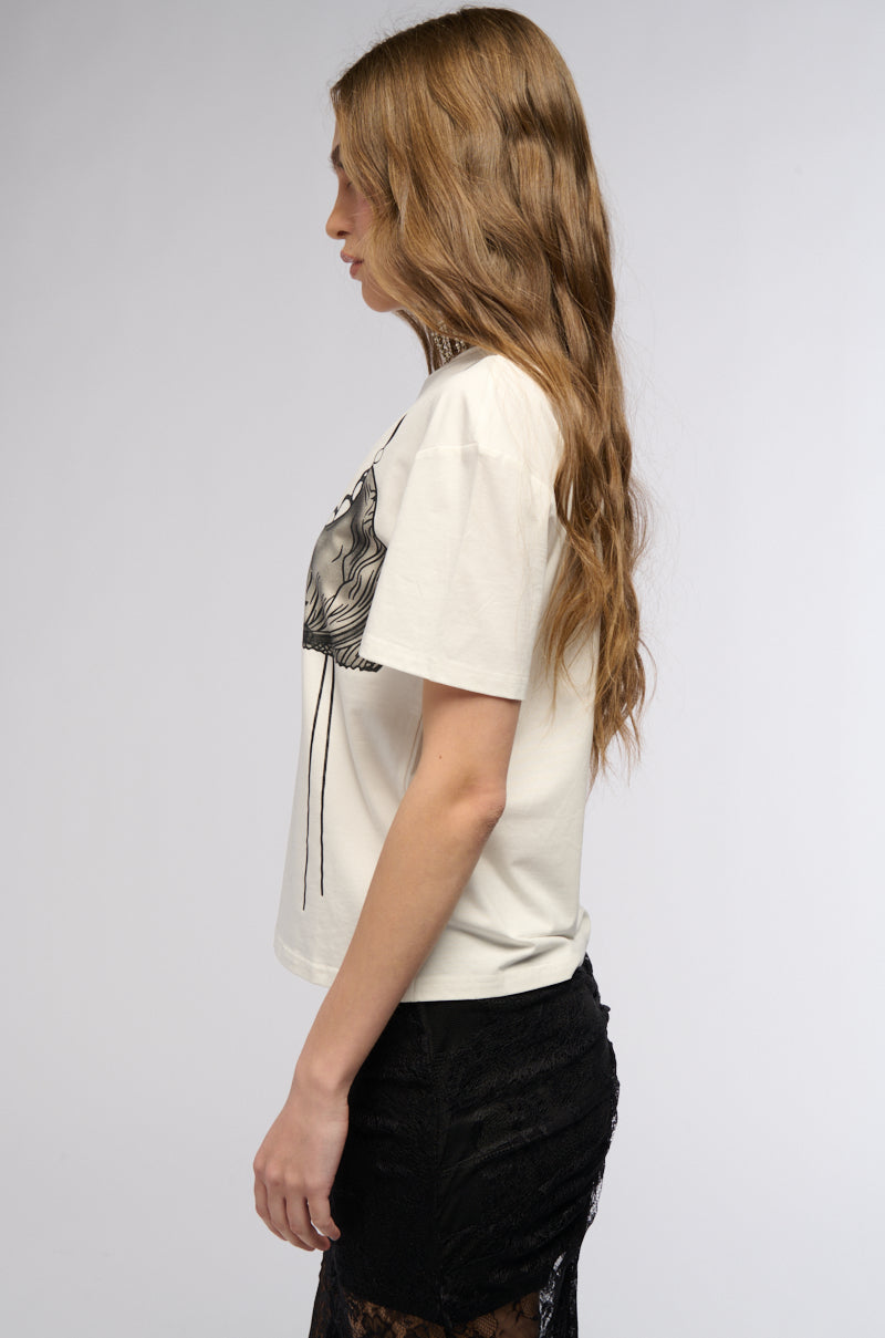 DAINTY BRA DETAIL GRAPHIC T SHIRT