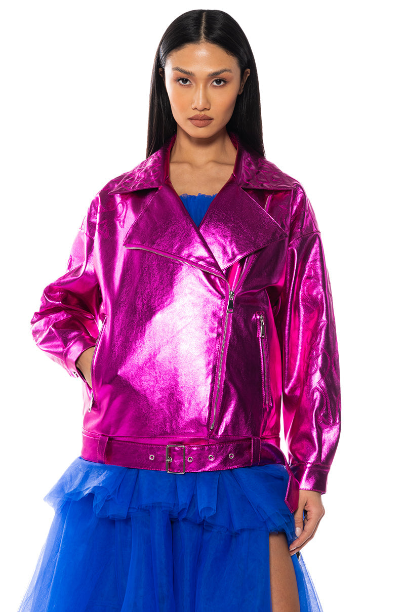 PRINCE METALLIC EMBROIDERED MOTO JACKET