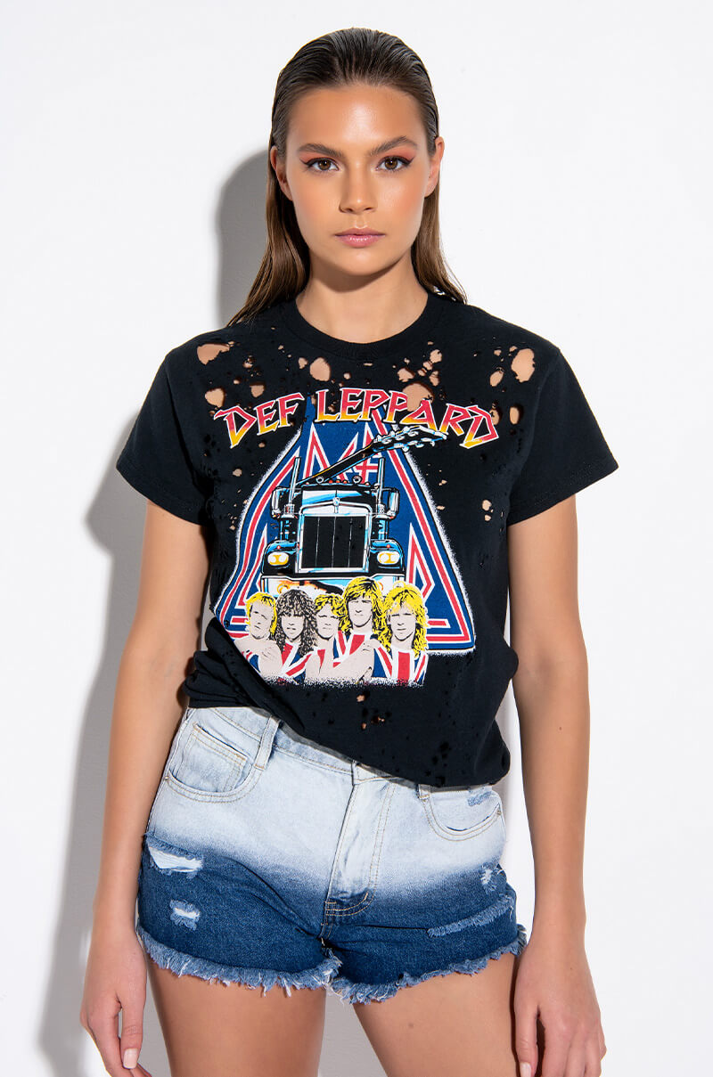DEF LEPPARD DISTRESSED GRAPHIC T SHIRT