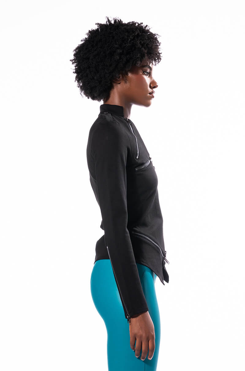 DEJA VU ZIPPER DETAIL LONG SLEEVE TOP