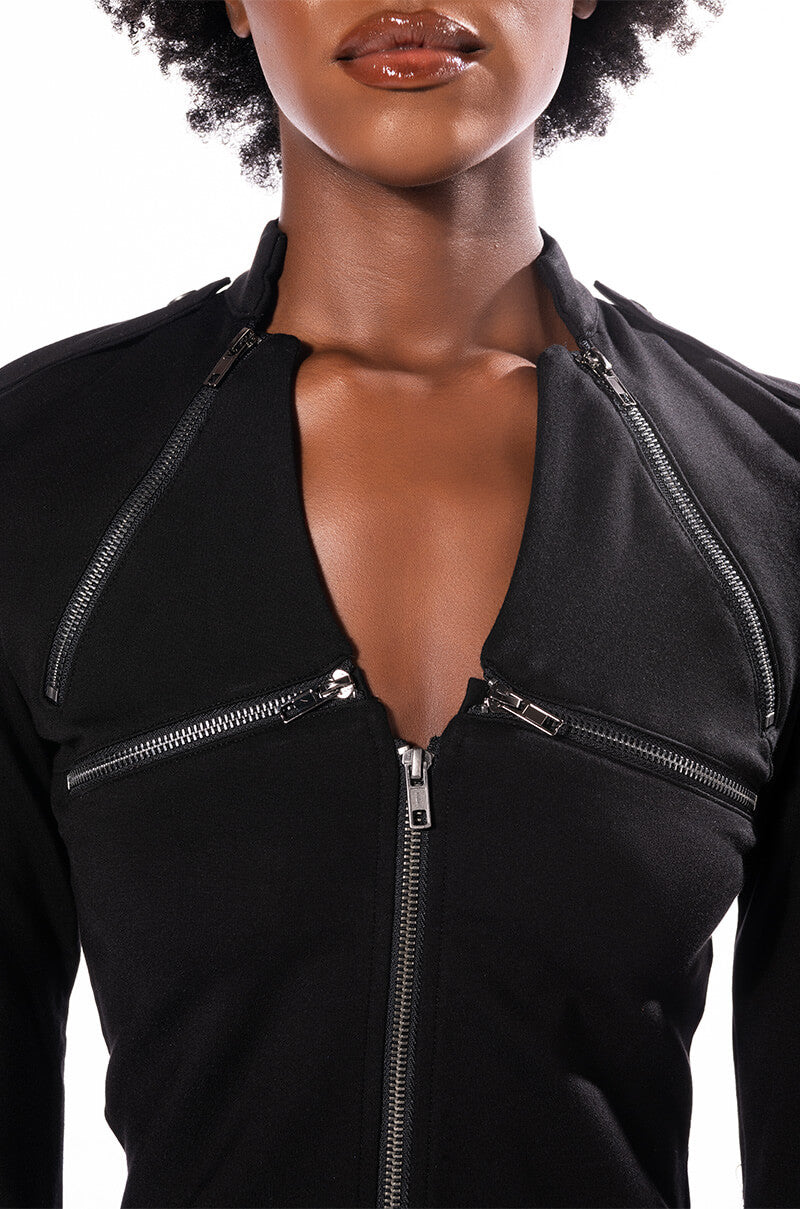 DEJA VU ZIPPER DETAIL LONG SLEEVE TOP