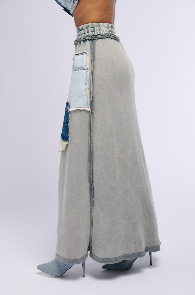 DENIM DREAMS ZIPPER DETAIL MAXI SKIRT