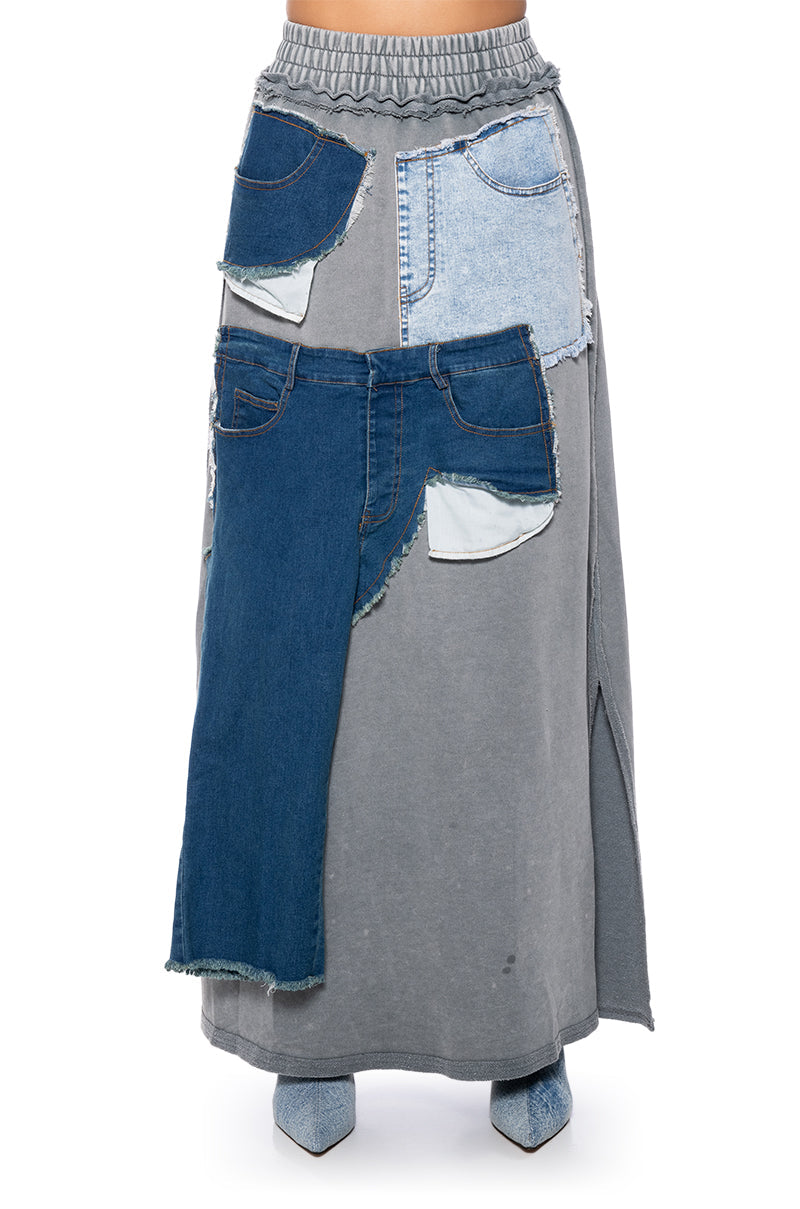 DENIM DREAMS ZIPPER DETAIL MAXI SKIRT