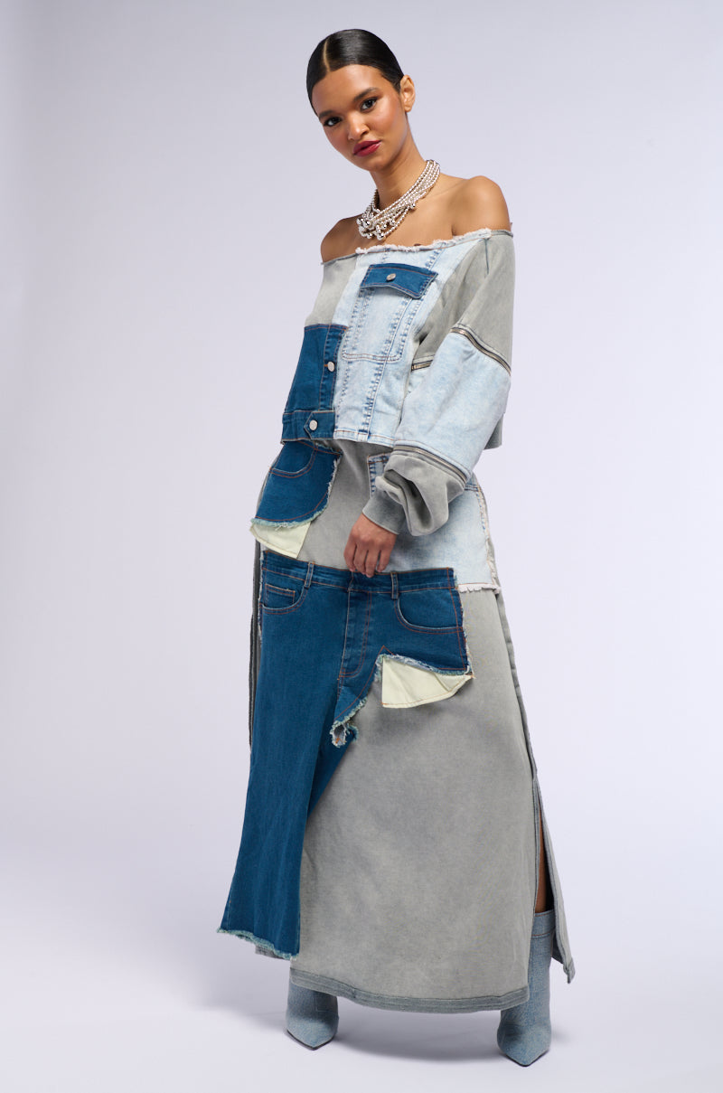 DENIM DREAMS ZIPPER DETAIL MAXI SKIRT