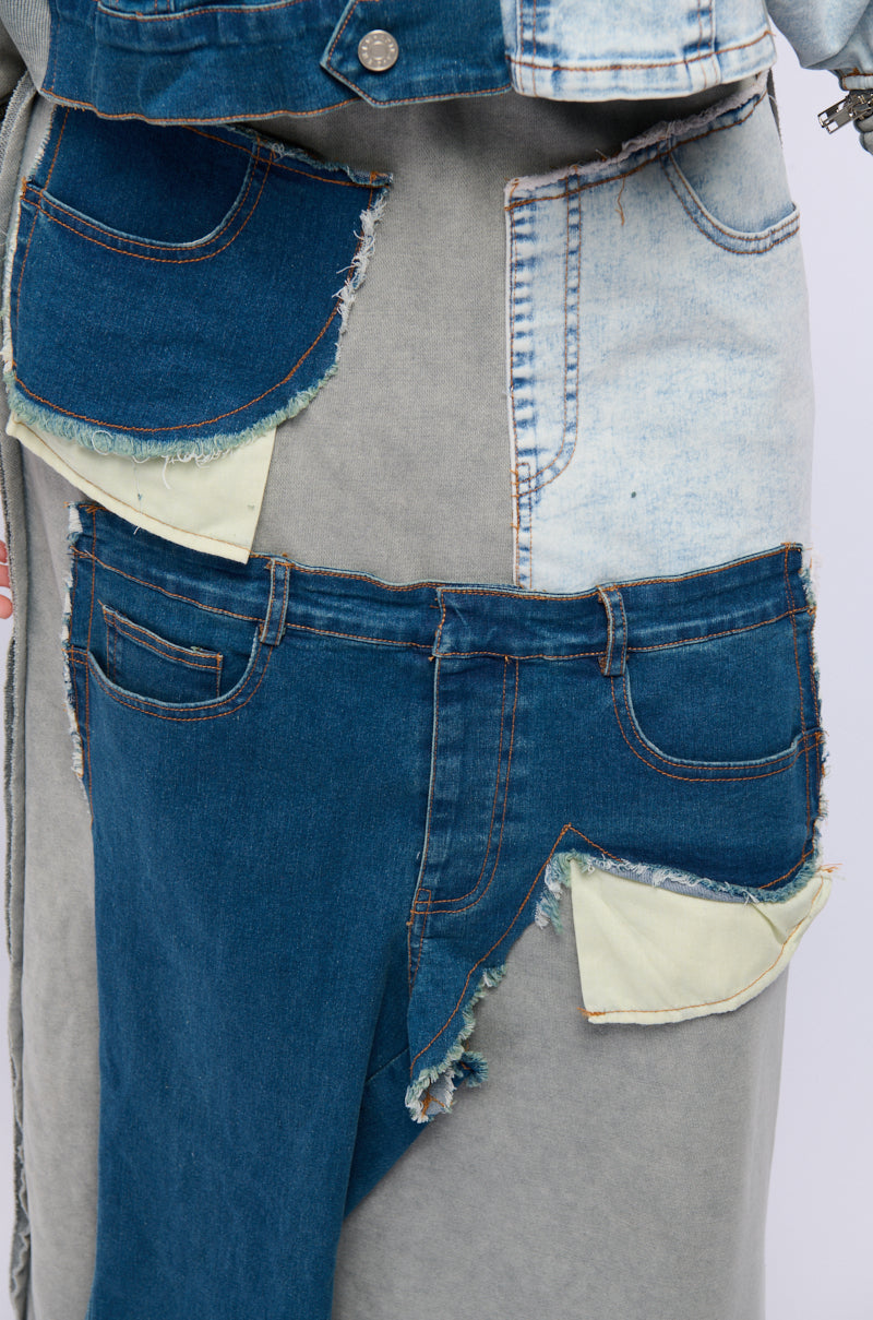 DENIM DREAMS ZIPPER DETAIL MAXI SKIRT