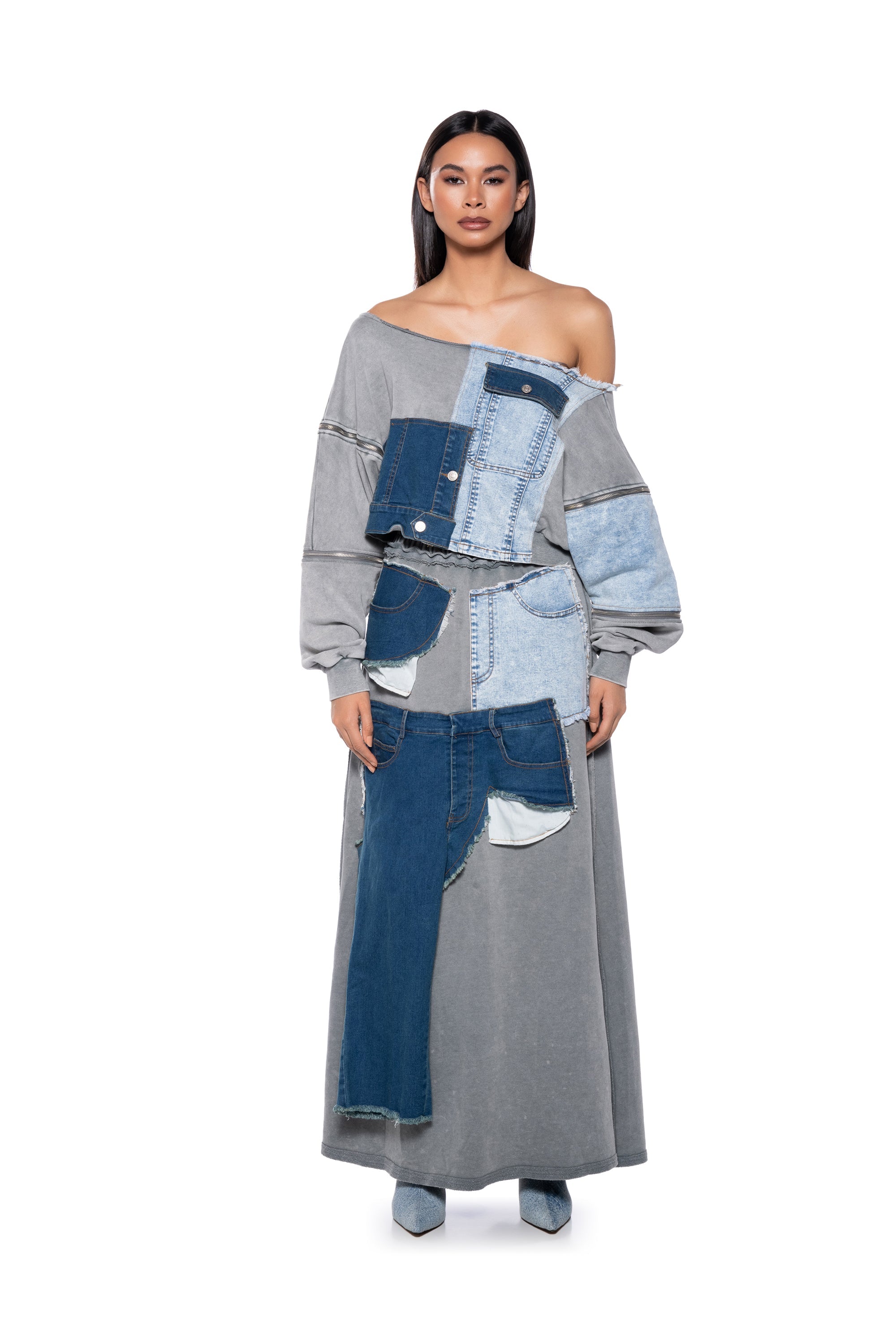 DENIM DREAMS ZIPPER DETAIL MAXI SKIRT