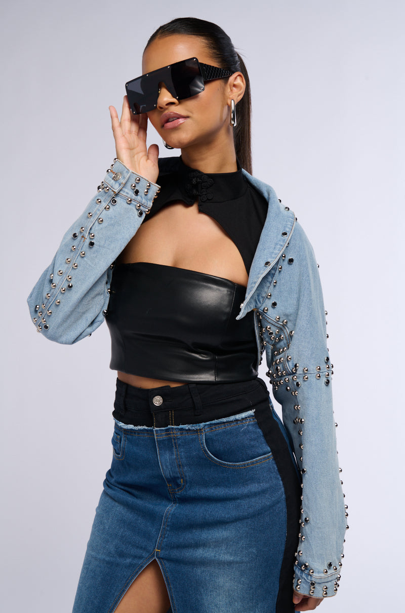 DENIM STUD BOLERO JACKET