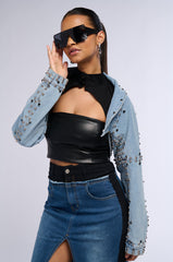 DENIM STUD BOLERO JACKET
