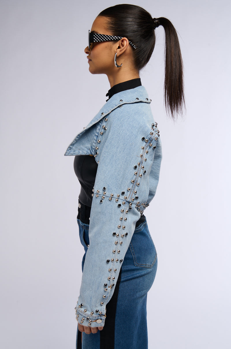 DENIM STUD BOLERO JACKET
