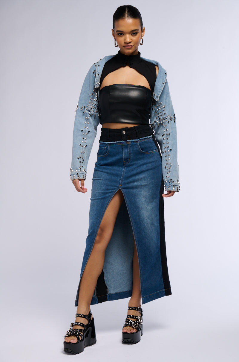 DENIM STUD BOLERO JACKET