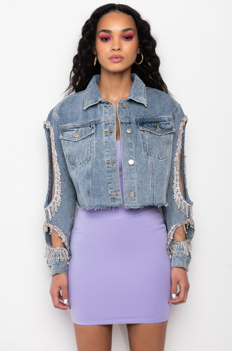 DIAMOND CUT OUT CROP DENIM JACKET